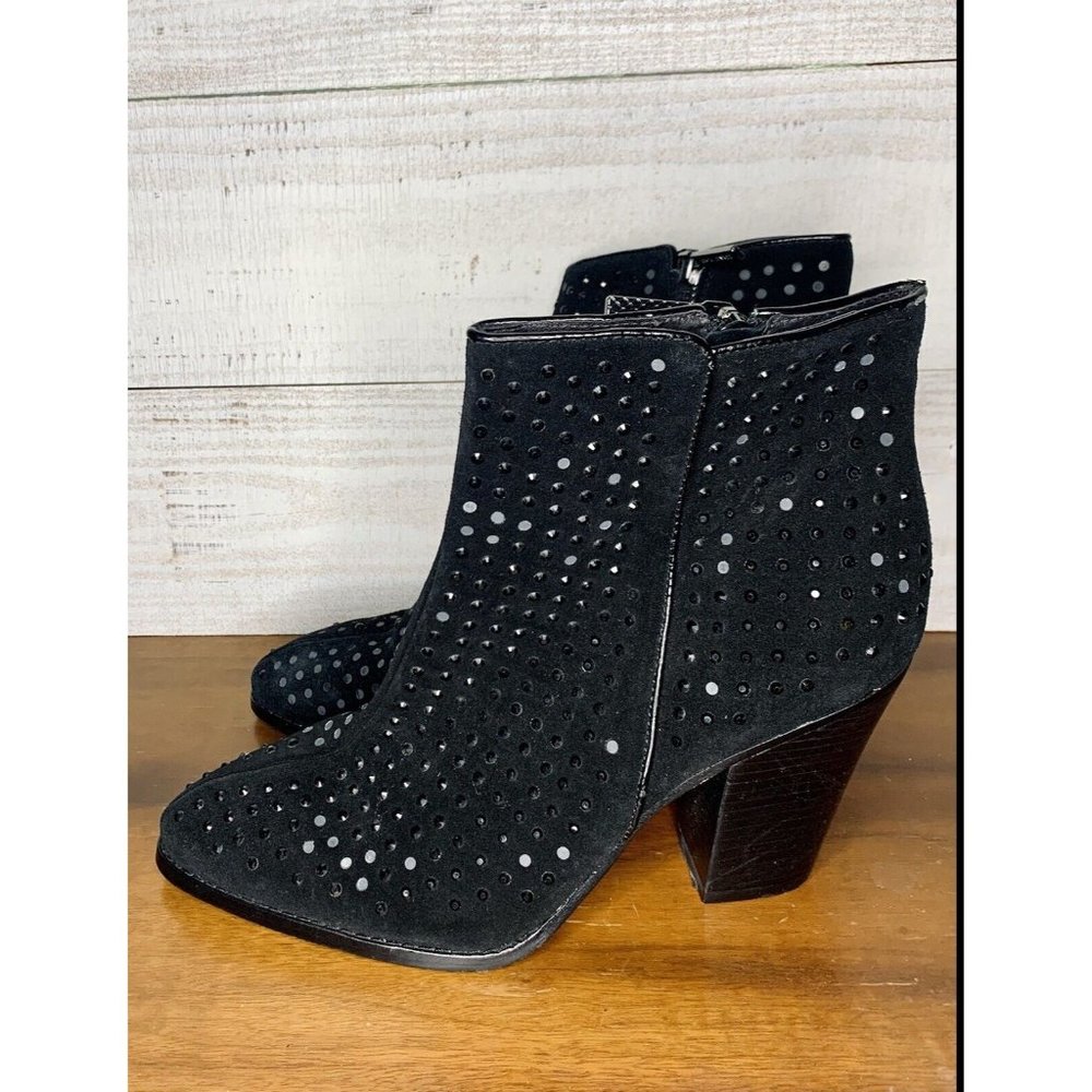 Donald J Pliner Rhinestone Leather Booties Block Heel Black & Silver Women's 9 M